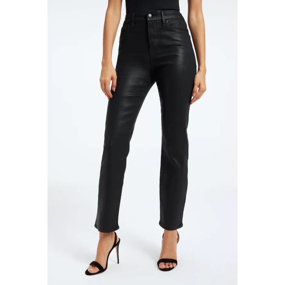 Good American Womens Good Classic Slim Straight Jeans Coated Black Size 4
